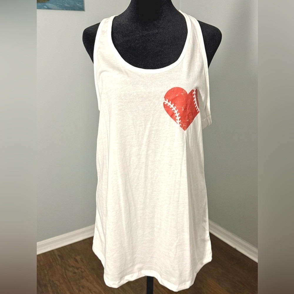 Next Level Baseball Mama Racerback Tank Top White XXL Distressed Heart Graphic
